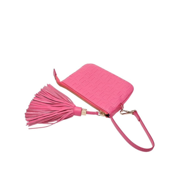Very Good Condition FENDI Fringe Pouch Mini 8M0244 2220-BRF-108 Pink Gold Hardware Leather Used 4a001112
