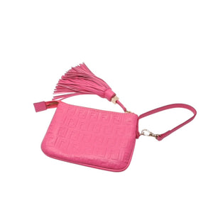 Very Good Condition FENDI Fringe Pouch Mini 8M0244 2220-BRF-108 Pink Gold Hardware Leather Used 4a001112