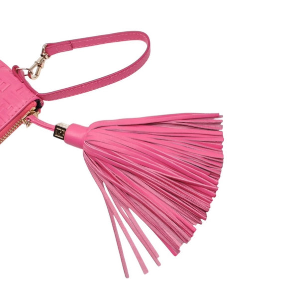 Very Good Condition FENDI Fringe Pouch Mini 8M0244 2220-BRF-108 Pink Gold Hardware Leather Used 4a001112