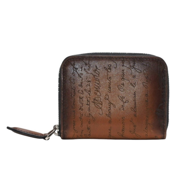 Berluti Compact Round Wallet Calligraphy FO213P Brown Made in Italy Good Condition Used 4a000798