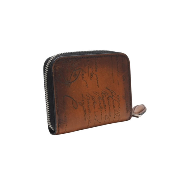 Berluti Compact Round Wallet Calligraphy FO213P Brown Made in Italy Good Condition Used 4a000798