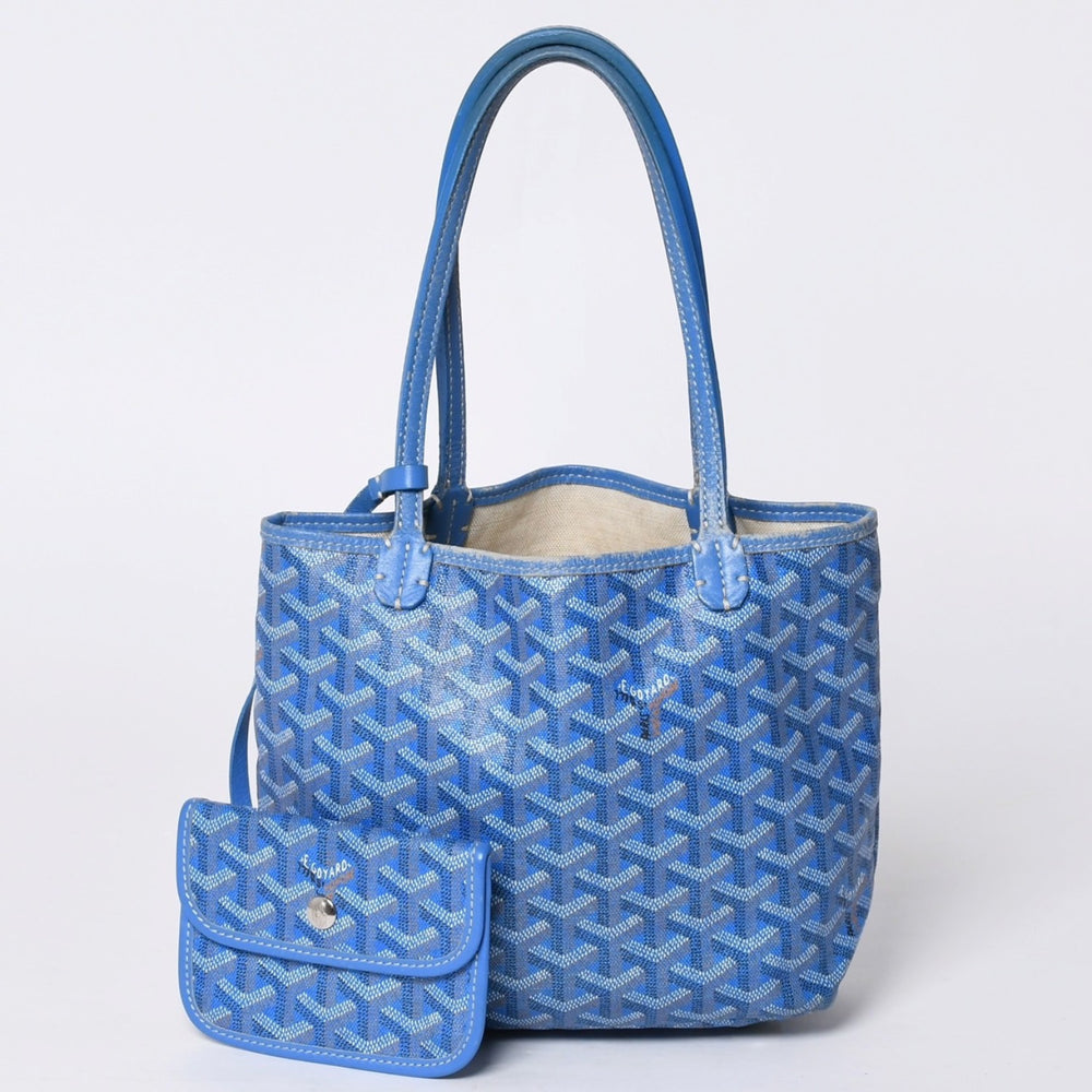 GOYARD ゴヤール サンルイ ジュニア トートバッグ ライトブルー レザー ヘリンボーン ブルー 良品 中古 4a001078