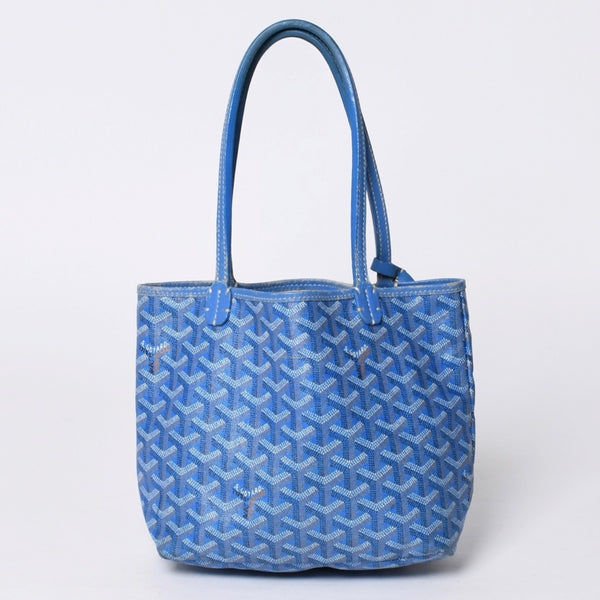GOYARD ゴヤール サンルイ ジュニア トートバッグ ライトブルー レザー ヘリンボーン ブルー 良品 中古 4a001078