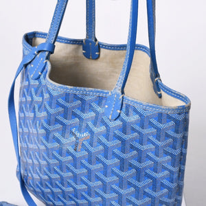 GOYARD ゴヤール サンルイ ジュニア トートバッグ ライトブルー レザー ヘリンボーン ブルー 良品 中古 4a001078