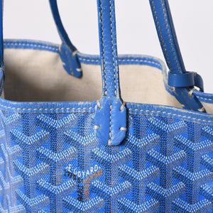 GOYARD ゴヤール サンルイ ジュニア トートバッグ ライトブルー レザー ヘリンボーン ブルー 良品 中古 4a001078