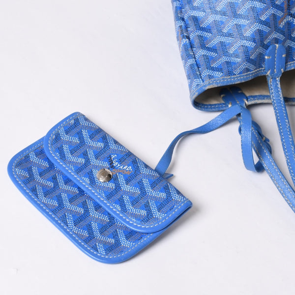 GOYARD ゴヤール サンルイ ジュニア トートバッグ ライトブルー レザー ヘリンボーン ブルー 良品 中古 4a001078