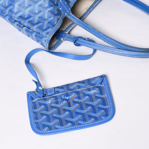 GOYARD ゴヤール サンルイ ジュニア トートバッグ ライトブルー レザー ヘリンボーン ブルー 良品 中古 4a001078