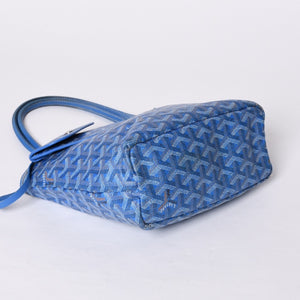 GOYARD ゴヤール サンルイ ジュニア トートバッグ ライトブルー レザー ヘリンボーン ブルー 良品 中古 4a001078