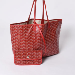 GOYARD ゴヤール サンルイPM トートバッグ ショルダーバッグ ショルダートート ポーチ付き レザー赤 レッド 美品 中古 4a001077