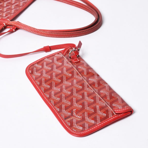 GOYARD ゴヤール サンルイPM トートバッグ ショルダーバッグ ショルダートート ポーチ付き レザー赤 レッド 美品 中古 4a001077
