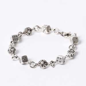 極美品 CHROME HEARTS クロムハーツ ダイス&クロスボール ブレスレット 9リンク 重量約40g 全長約20cm シルバ−925 中古 4a001134