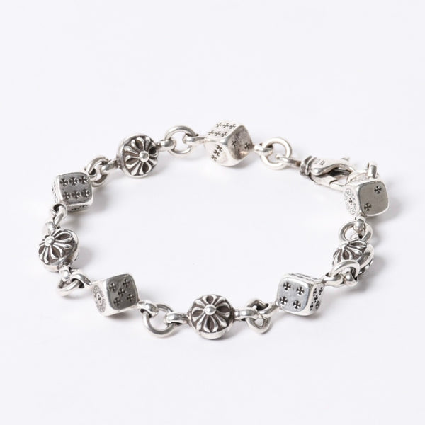極美品 CHROME HEARTS クロムハーツ ダイス&クロスボール ブレスレット 9リンク 重量約40g 全長約20cm シルバ−925 中古 4a001134