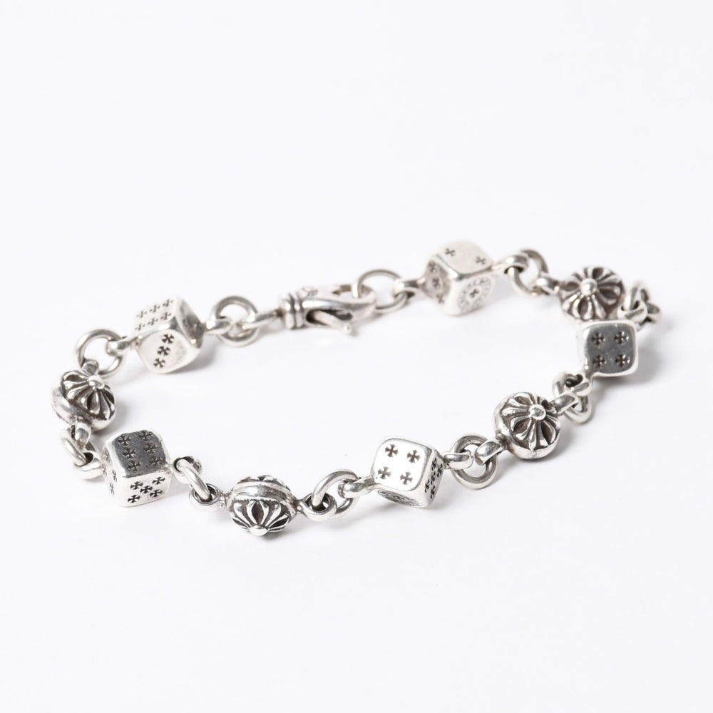 極美品 CHROME HEARTS クロムハーツ ダイス&クロスボール ブレスレット 9リンク 重量約40g 全長約20cm シルバ−925 中古 4a001134
