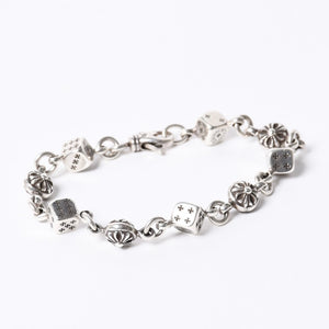 極美品 CHROME HEARTS クロムハーツ ダイス&クロスボール ブレスレット 9リンク 重量約40g 全長約20cm シルバ−925 中古 4a001134