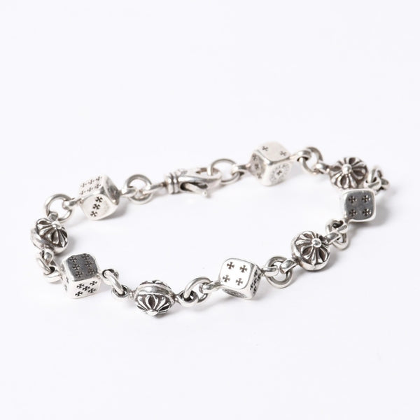 極美品 CHROME HEARTS クロムハーツ ダイス&クロスボール ブレスレット 9リンク 重量約40g 全長約20cm シルバ−925 中古 4a001134