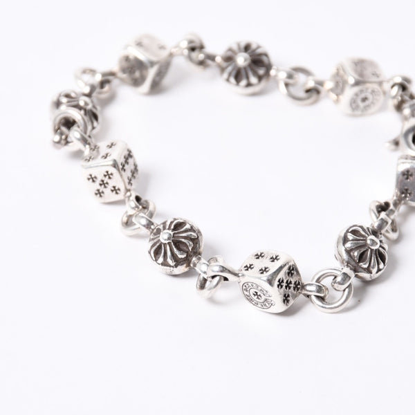極美品 CHROME HEARTS クロムハーツ ダイス&クロスボール ブレスレット 9リンク 重量約40g 全長約20cm シルバ−925 中古 4a001134