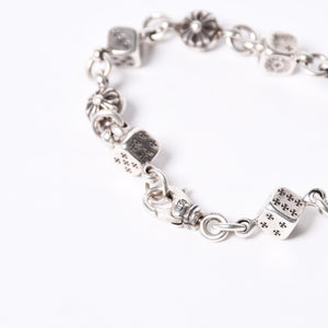 極美品 CHROME HEARTS クロムハーツ ダイス&クロスボール ブレスレット 9リンク 重量約40g 全長約20cm シルバ−925 中古 4a001134
