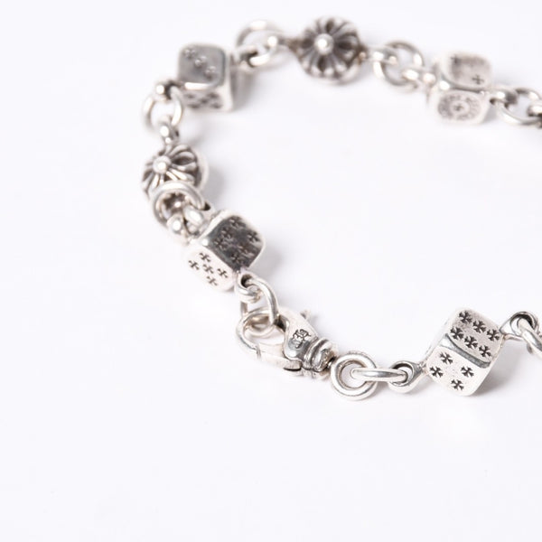 極美品 CHROME HEARTS クロムハーツ ダイス&クロスボール ブレスレット 9リンク 重量約40g 全長約20cm シルバ−925 中古 4a001134