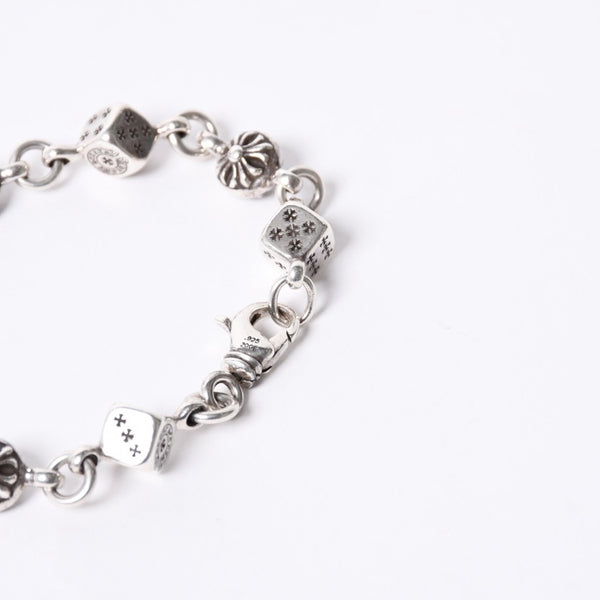 極美品 CHROME HEARTS クロムハーツ ダイス&クロスボール ブレスレット 9リンク 重量約40g 全長約20cm シルバ−925 中古 4a001134