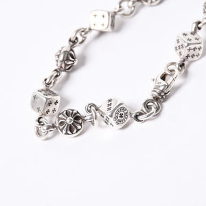 極美品 CHROME HEARTS クロムハーツ ダイス&クロスボール ブレスレット 9リンク 重量約40g 全長約20cm シルバ−925 中古 4a001134