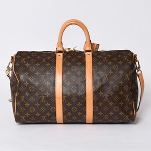 Very good condition LOUIS VUITTON Boston bag Keepall Bandouliere 45 Monogram M41418 Brown Gold hardware Used 4a000882