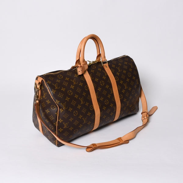 Very good condition LOUIS VUITTON Boston bag Keepall Bandouliere 45 Monogram M41418 Brown Gold hardware Used 4a000882