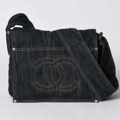 Very good condition CHANEL Shoulder bag Sparkling denim No. 10 Coco mark Navy A31987 Gold hardware Used 4a001141
