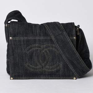 Very good condition CHANEL Shoulder bag Sparkling denim No. 10 Coco mark Navy A31987 Gold hardware Used 4a001141