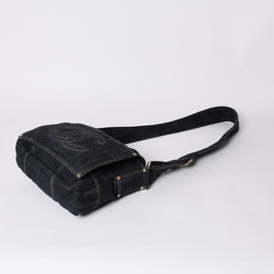 Very good condition CHANEL Shoulder bag Sparkling denim No. 10 Coco mark Navy A31987 Gold hardware Used 4a001141