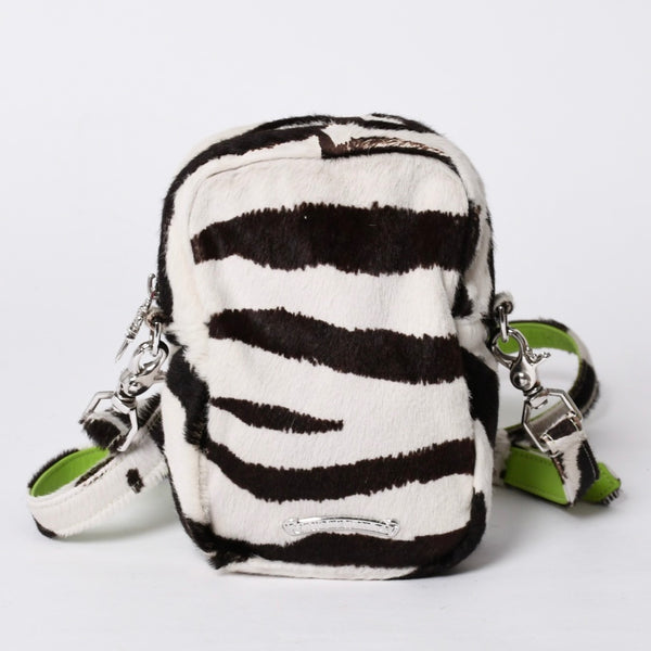極美品 CHROME HEARTS クロムハーツ TAKA MINI ショルダーバッグ セメタリー クロスパッチ ハラコ ゼブラ グリーン 中古 4a001431