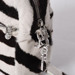 極美品 CHROME HEARTS クロムハーツ TAKA MINI ショルダーバッグ セメタリー クロスパッチ ハラコ ゼブラ グリーン 中古 4a001431