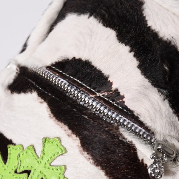 極美品 CHROME HEARTS クロムハーツ TAKA MINI ショルダーバッグ セメタリー クロスパッチ ハラコ ゼブラ グリーン 中古 4a001431