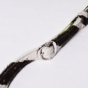 極美品 CHROME HEARTS クロムハーツ TAKA MINI ショルダーバッグ セメタリー クロスパッチ ハラコ ゼブラ グリーン 中古 4a001431