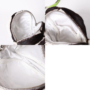 極美品 CHROME HEARTS クロムハーツ TAKA MINI ショルダーバッグ セメタリー クロスパッチ ハラコ ゼブラ グリーン 中古 4a001431