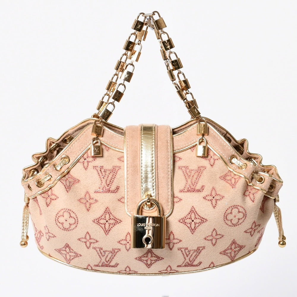 Like new LOUIS VUITTON THEDA PM Handbag M92376 Monogram Strass Goatskin Suede Used 4a001146