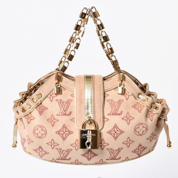 Like new LOUIS VUITTON THEDA PM Handbag M92376 Monogram Strass Goatskin Suede Used 4a001146