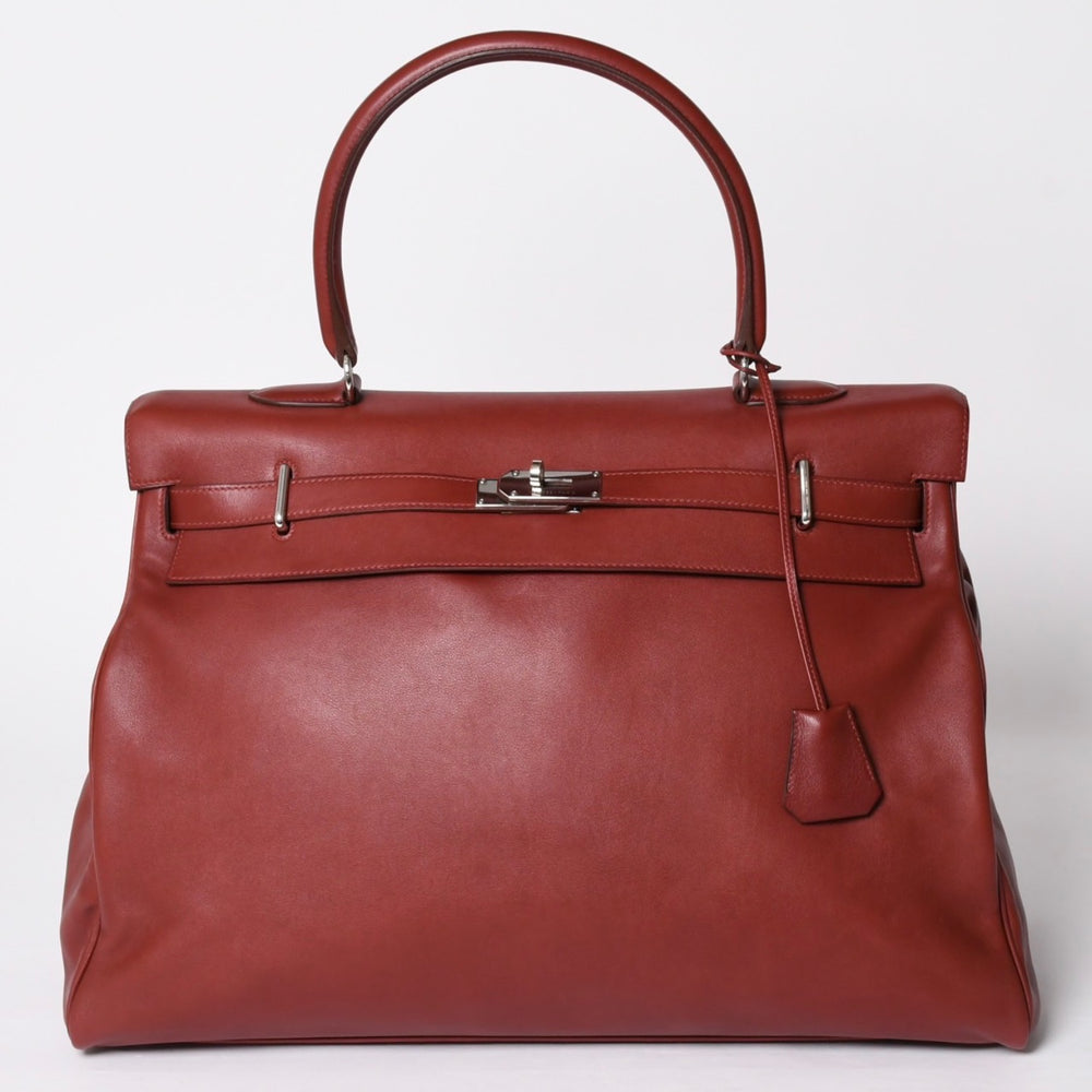 極美品 激レア HERMES エルメス ケリー50 リラックス バレニア ルージュアッシュ シルバー金具 □O刻印 ハンドバッグ 中古 4a001527