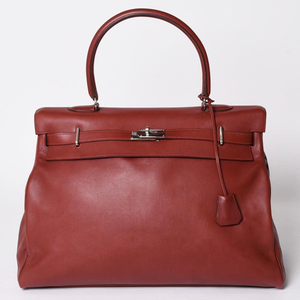 極美品 激レア HERMES エルメス ケリー50 リラックス バレニア ルージュアッシュ シルバー金具 □O刻印 ハンドバッグ 中古 4a001527