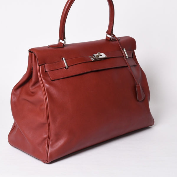 極美品 激レア HERMES エルメス ケリー50 リラックス バレニア ルージュアッシュ シルバー金具 □O刻印 ハンドバッグ 中古 4a001527