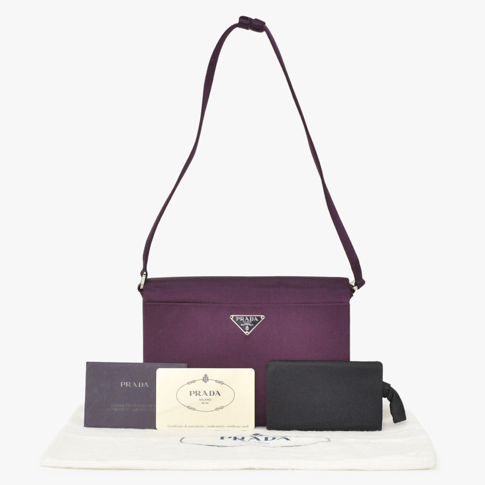 極美品 PRADA プラダ ワンショルダーバッグ トライアングルロゴ B10869 サテン パープル シルバー金具 中古 4a000143