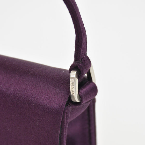 極美品 PRADA プラダ ワンショルダーバッグ トライアングルロゴ B10869 サテン パープル シルバー金具 中古 4a000143