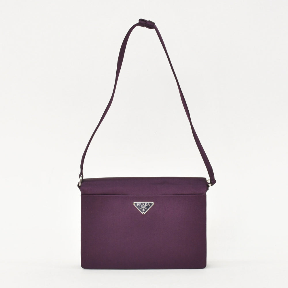 極美品 PRADA プラダ ワンショルダーバッグ トライアングルロゴ B10869 サテン パープル シルバー金具 中古 4a000143