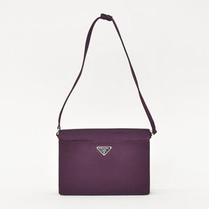 極美品 PRADA プラダ ワンショルダーバッグ トライアングルロゴ B10869 サテン パープル シルバー金具 中古 4a000143
