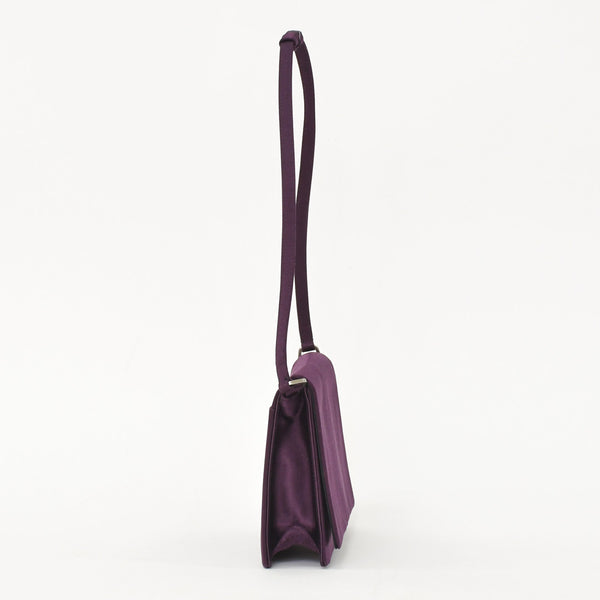 極美品 PRADA プラダ ワンショルダーバッグ トライアングルロゴ B10869 サテン パープル シルバー金具 中古 4a000143