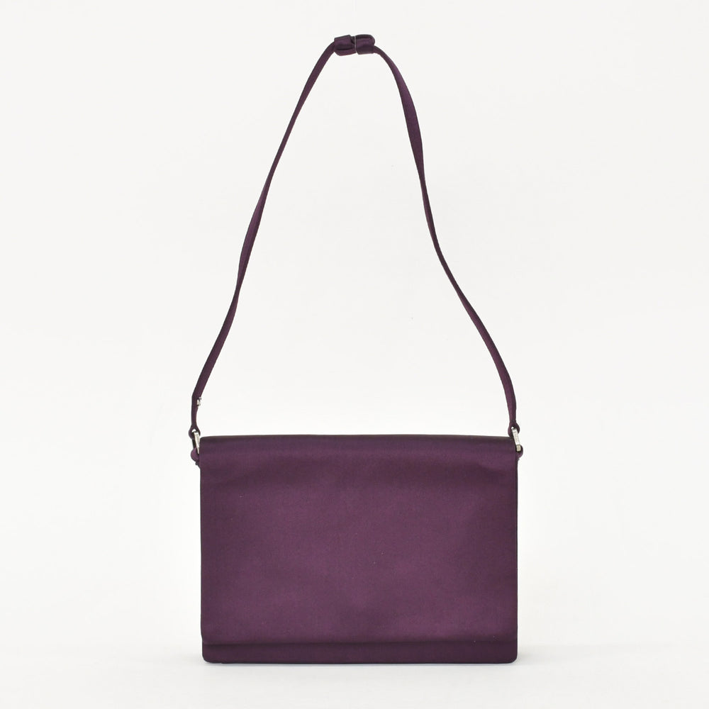 極美品 PRADA プラダ ワンショルダーバッグ トライアングルロゴ B10869 サテン パープル シルバー金具 中古 4a000143