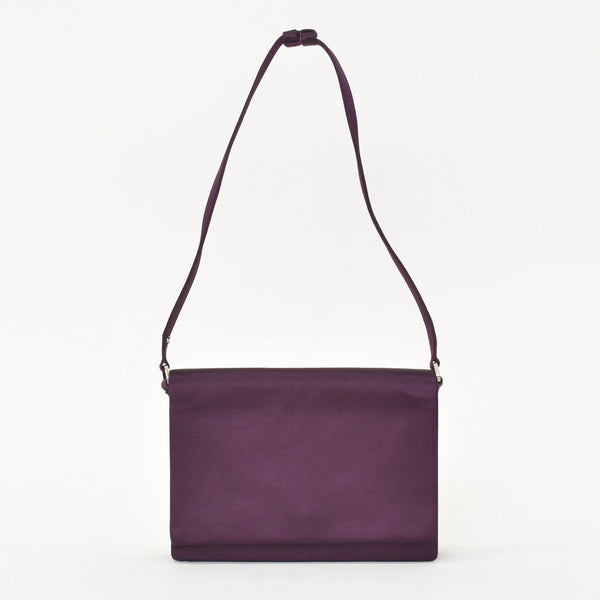 極美品 PRADA プラダ ワンショルダーバッグ トライアングルロゴ B10869 サテン パープル シルバー金具 中古 4a000143