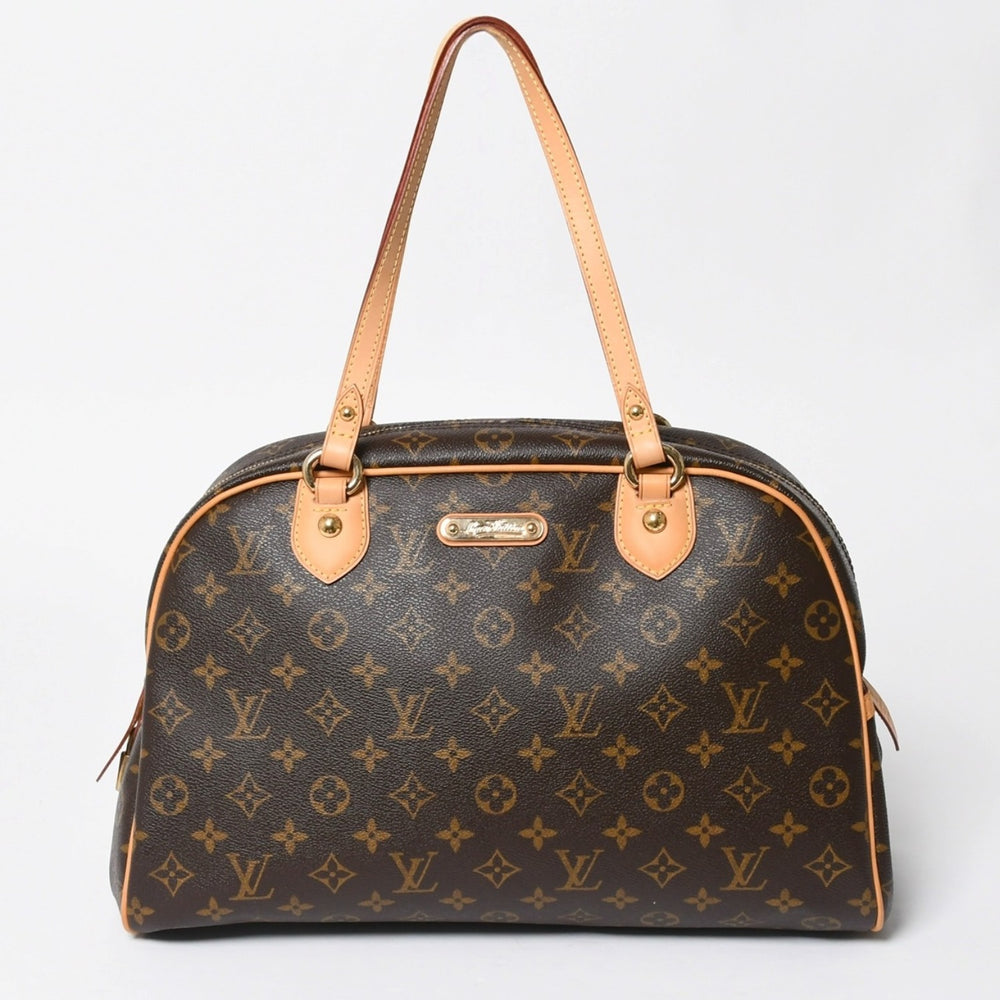 新品同様 LOUIS VUITTON ルイヴィトン モントルグイユGM ハンドバッグ M95566 ブラウン PVC レザー ゴールド金具 中古 4a000816