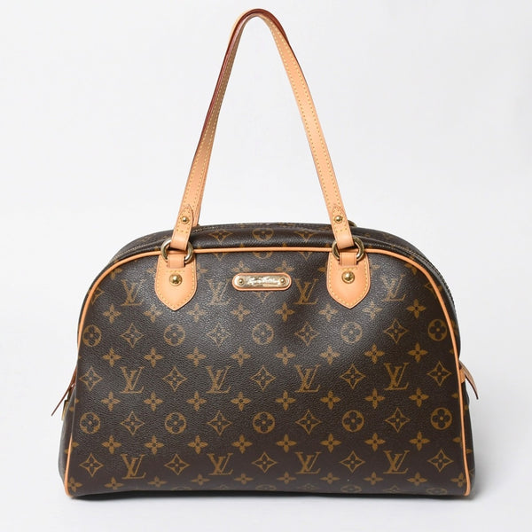 新品同様 LOUIS VUITTON ルイヴィトン モントルグイユGM ハンドバッグ M95566 ブラウン PVC レザー ゴールド金具 中古 4a000816