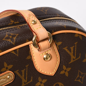 新品同様 LOUIS VUITTON ルイヴィトン モントルグイユGM ハンドバッグ M95566 ブラウン PVC レザー ゴールド金具 中古 4a000816