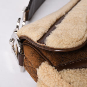 極美品 Christian Dior クリスチャンディオール サドルバッグ ワンショルダーバッグ 01-RU-0075 ラムシアリング ムートン レザー 中古 4a001157